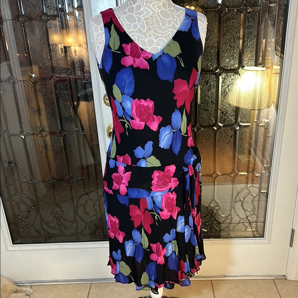 Floral Sleeveless Dress - Black, Pink, Blue